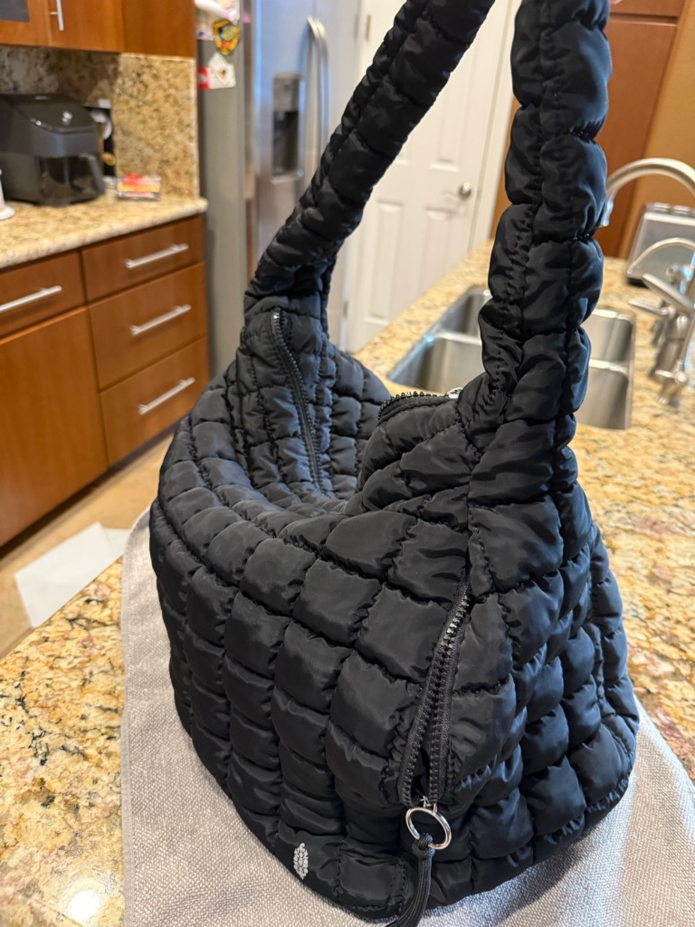 FP Movement by Free People Black Quilted Puffer Shoulder Bag with Padded Strap